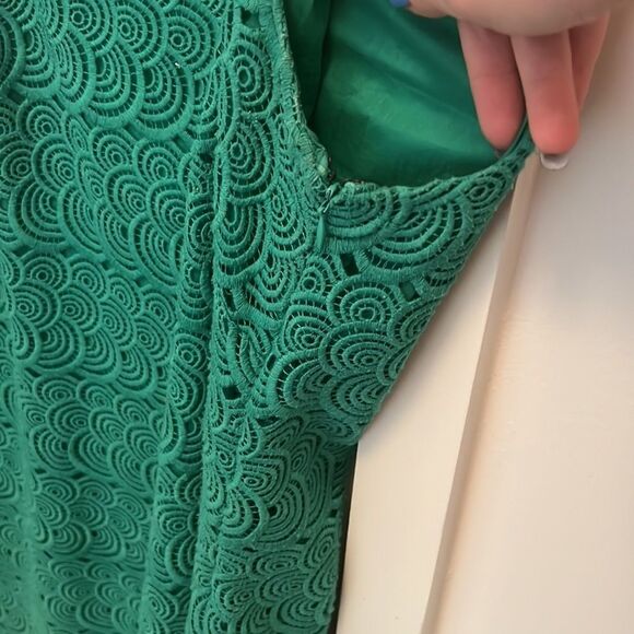 Laundry by Shelli Segel Green Dress Scalloped Crochet Sleeveless Sheath Mini - Picture 5 of 11